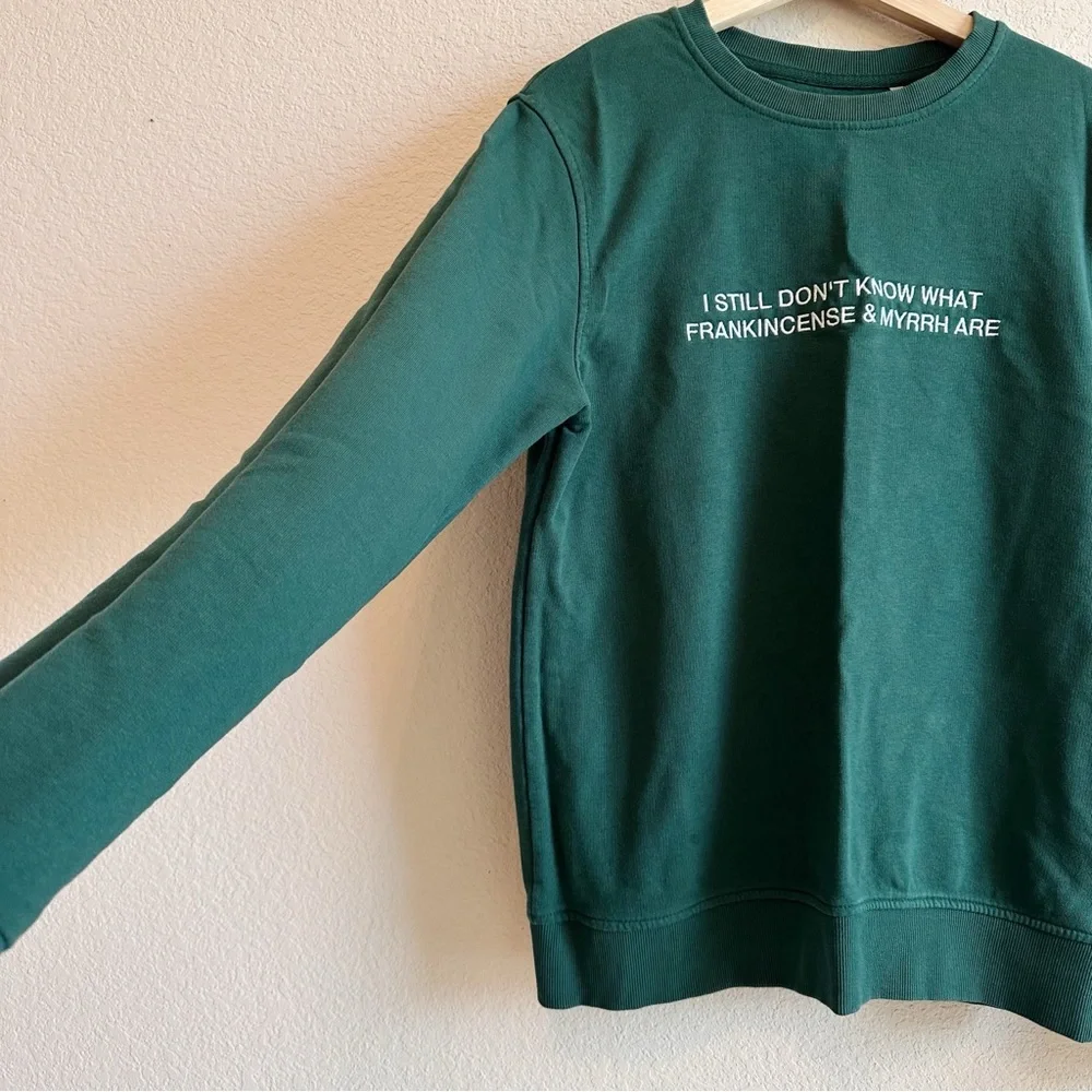 Green Embroidered Crewneck Sweatshirt Organic Cotton